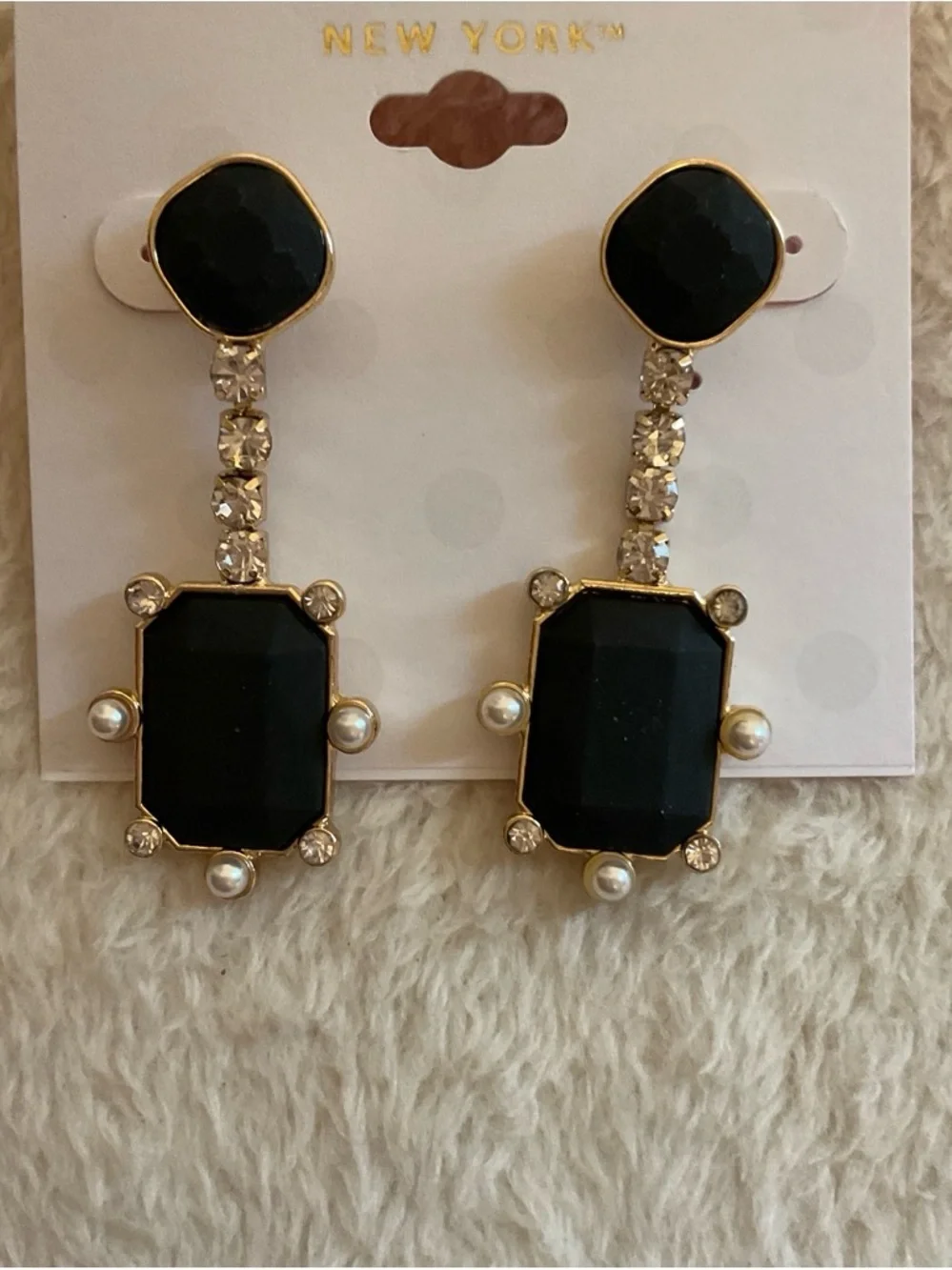 Isaac Mizrahi Black Gemstone and Pearl Drop Earrings